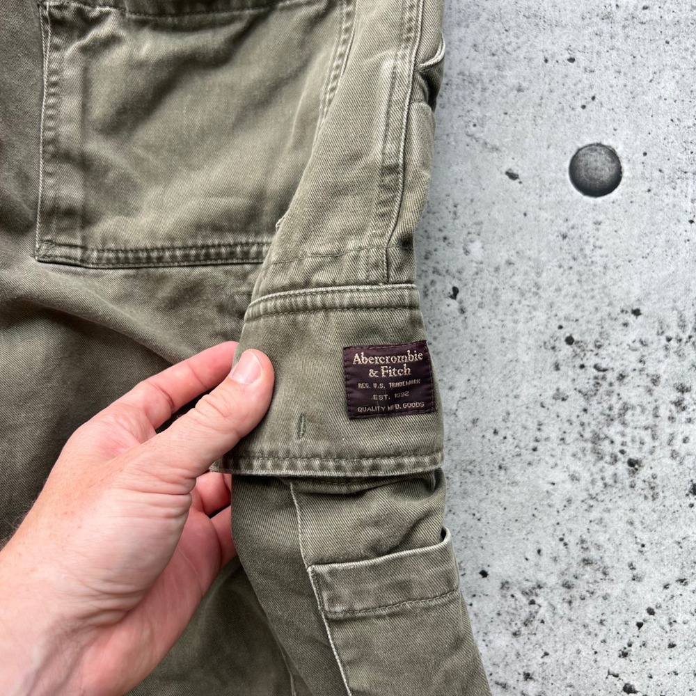 Abercrombie & Fitch Pants Mens 32 Green Wide Leg Paratrooper Cargo Utility Y2K - Picture 5 of 8